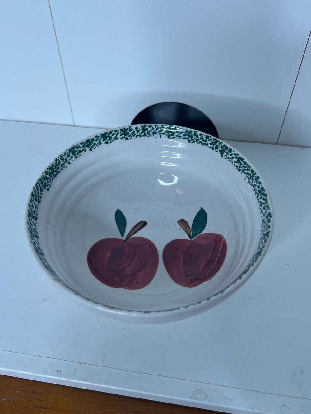 Alco Industries Hand Painted Apple Pattern Ceramic Serving Bowl